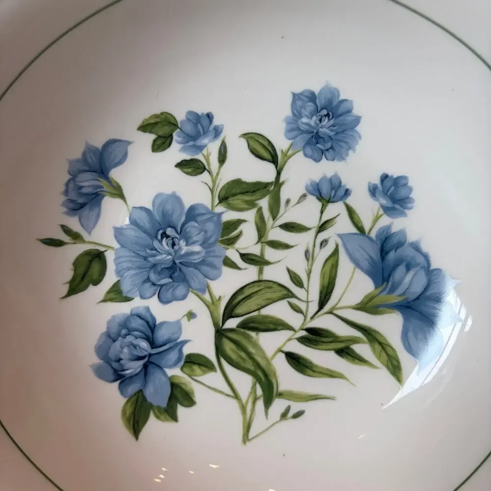 Envogue Blue Floral Salad Bowls 7in Porcelain Set of 2 Scalloped New
